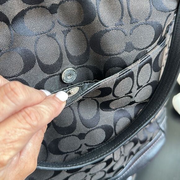 Coach Signature Canvas & Genuine Leather Shoulder Tote Bag - Picture 11 of 13